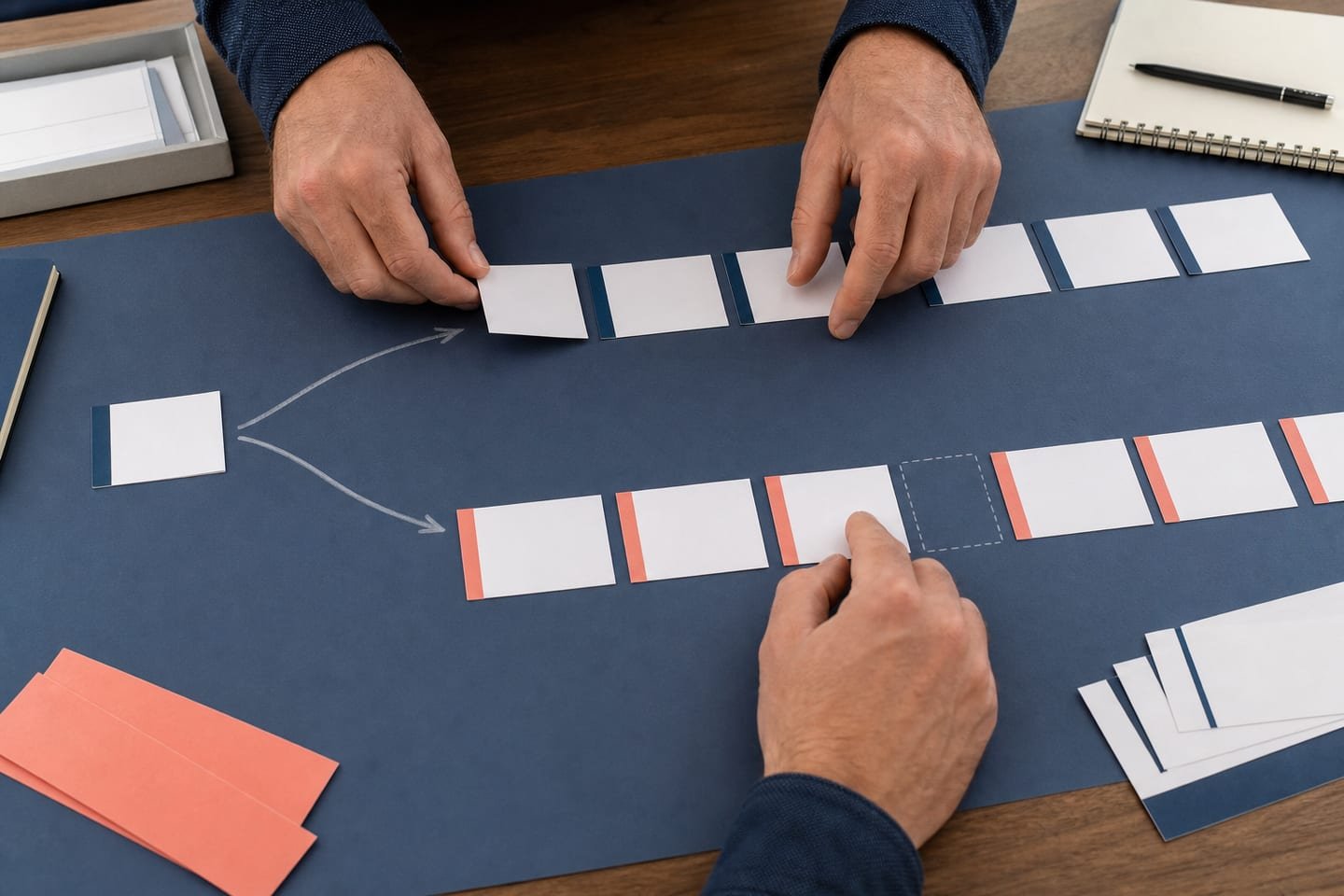 A recurring sequence of month-end cards branches into consistent constrained and skipped-date policies.