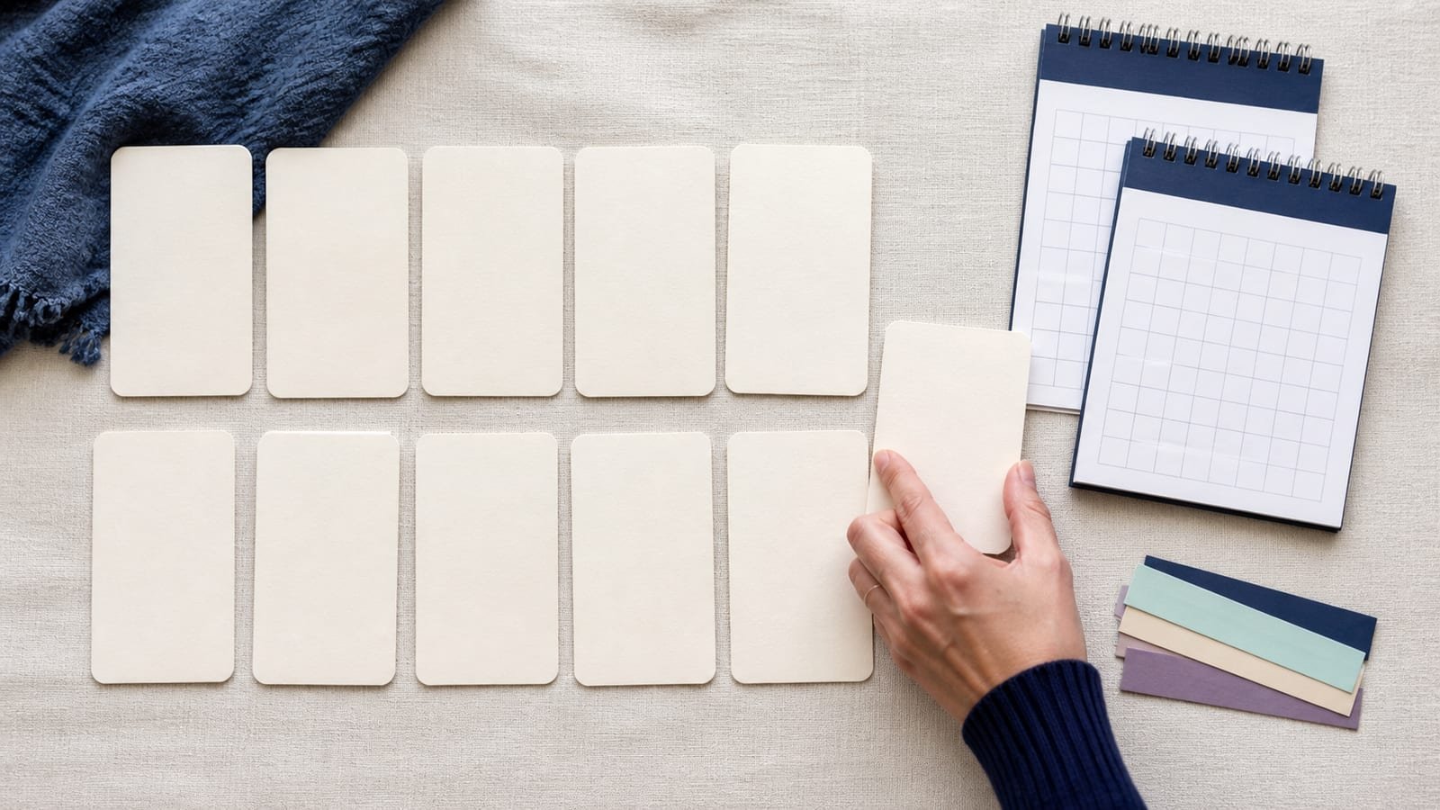 Twelve blank month cards are grouped beside two calendar dates to illustrate complete months and the remaining partial month.