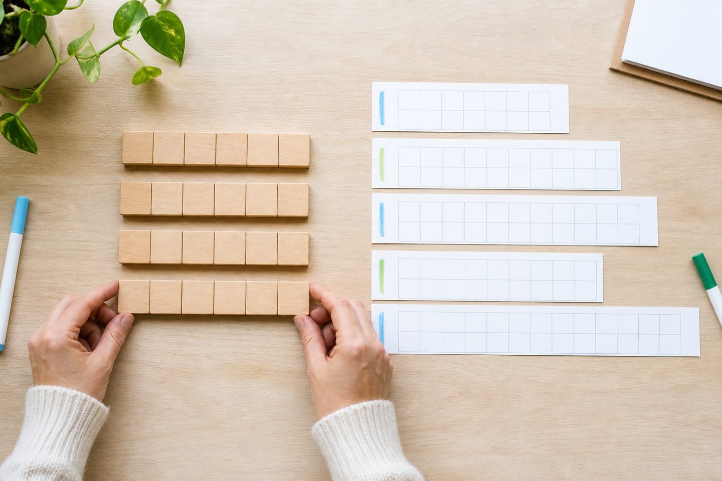 Four seven-day rows sit beside calendar-month cards of visibly different physical lengths.