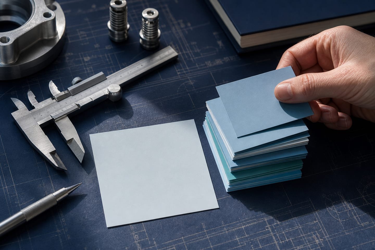 A measurement tool, blank result card, and assumption checklist sit together on a precise editorial desk.