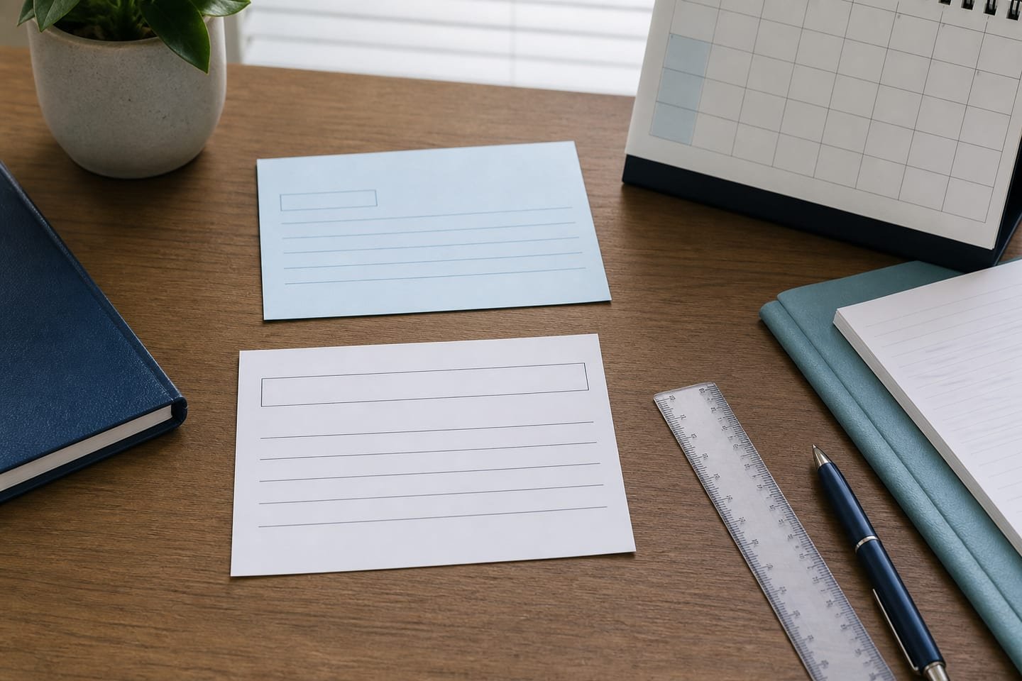 A clinician-style desk holds a blank date record, calendar, and ruler arranged for a reproducible age assessment.