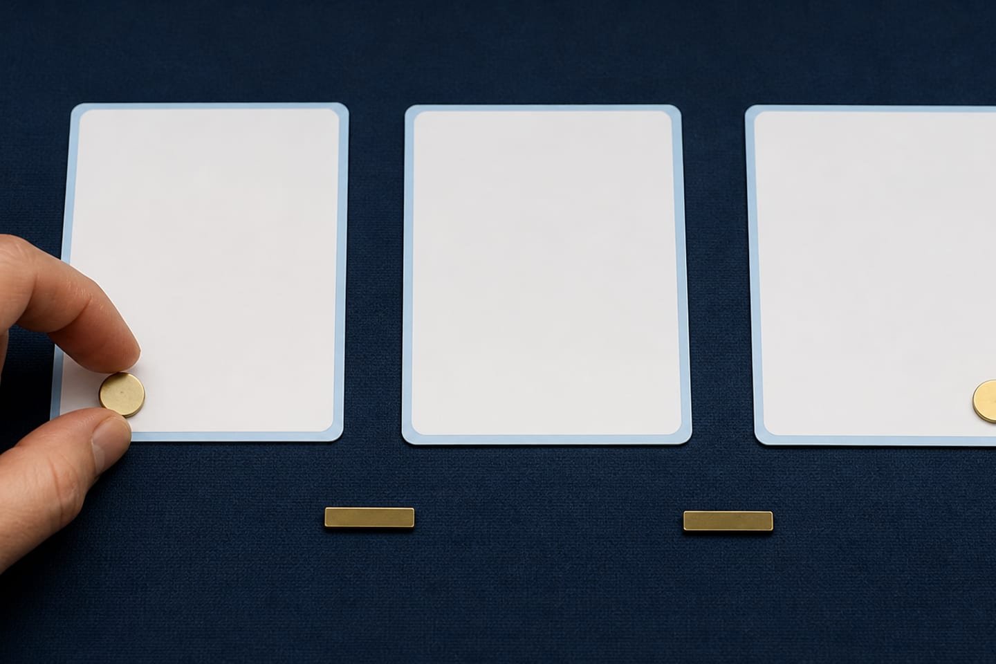 Three consecutive date cards show both endpoints selected above two boundary spaces crossed below.